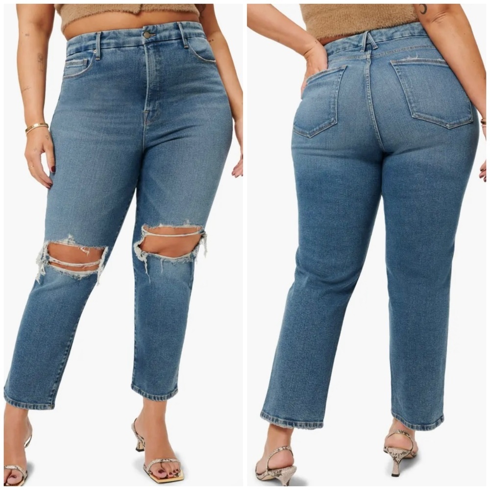 Good American Good Vintage Flare Jeans 16 blue distressed NWT